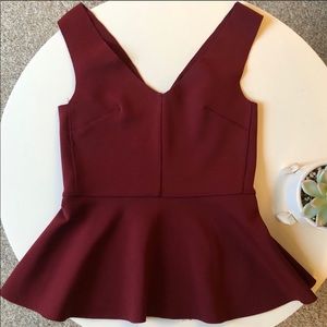 Topshop Red Peplum V-neck Blouse